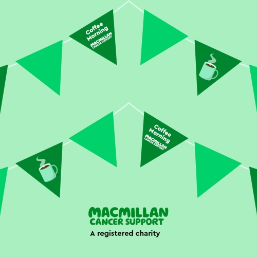 Macmillan coffee morning green poster with green bunting