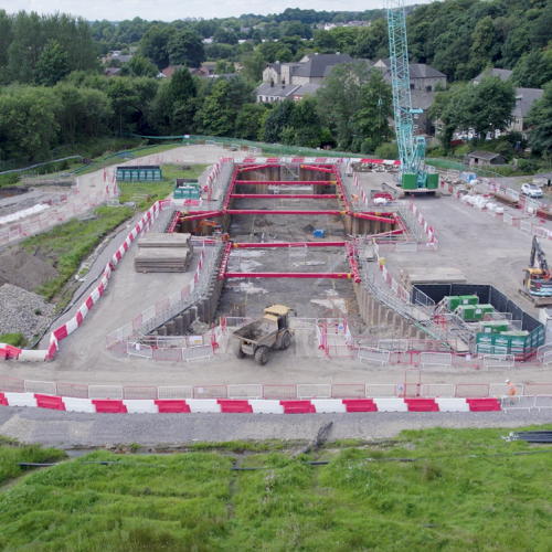 Drone shot of cofferdams.