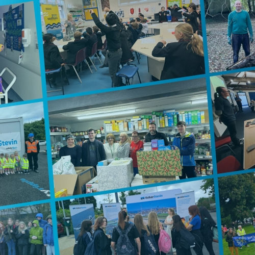 Collage of pictures of food bank donations and charity events