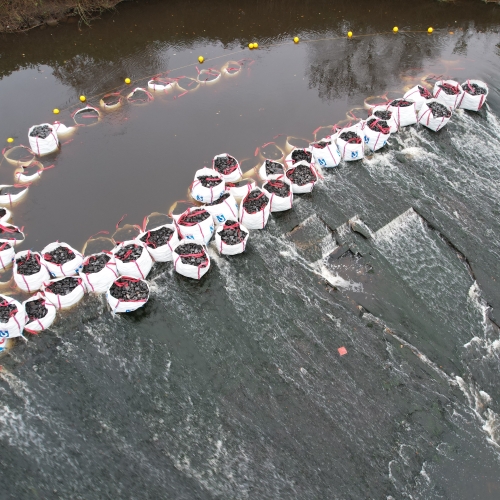 Bulk bags placed at the Northenden Wier 