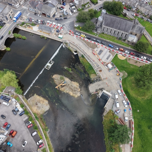aerial photo of construction works in a river