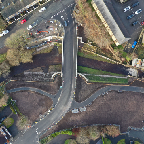 New 21m span bridge following rewidening of river and removal of existing bridge and footbridge.png