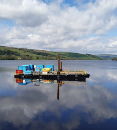 Pontoon floating on the reservoir. 