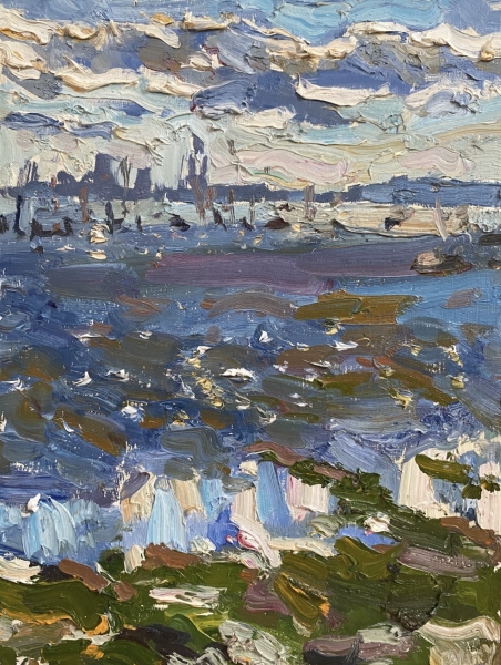 Abstract painting of the sea over Portchester harbour