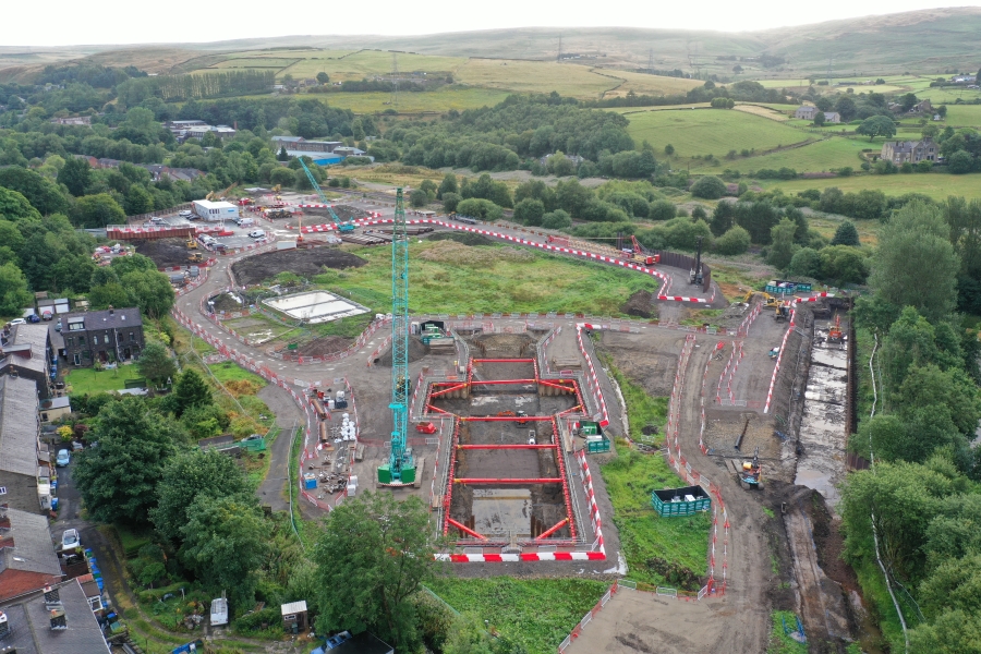 Piling rig installing piles