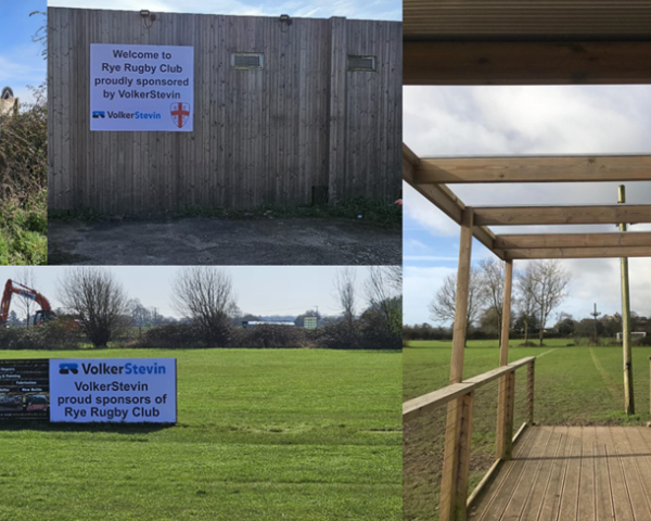 Collage of pictures of the work VolkerStevin has done at the Rugby Club.
