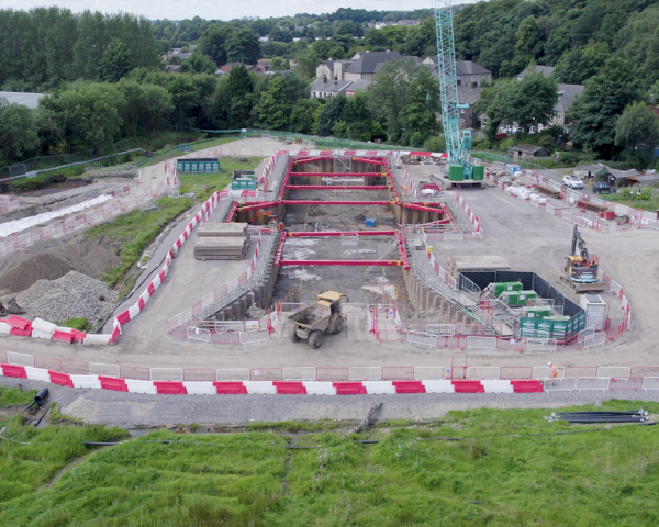 Drone shot of cofferdams.
