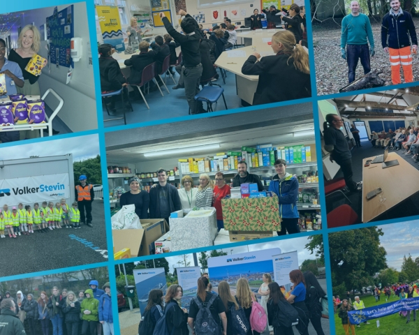 Collage of pictures of food bank donations and charity events