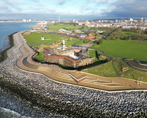 Aerial view of promenade in front of Southsea Castle