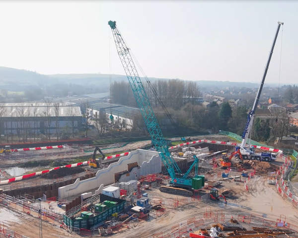 Crane on site at a construction project.