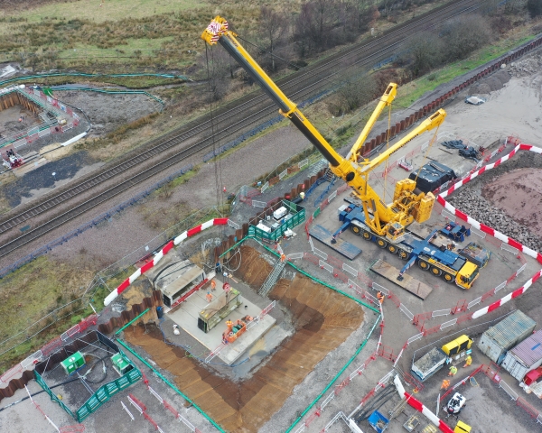 Ariel of a crane on site.