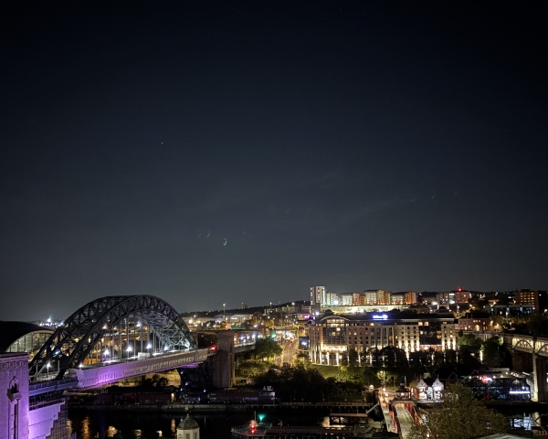 Aerial image of Newcastle with Gateshead bridge in the evening