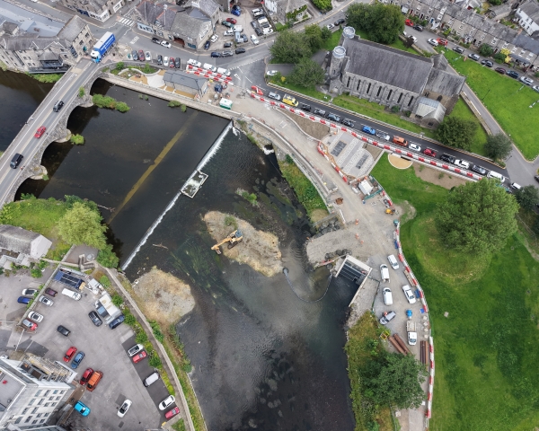 aerial photo of construction works in a river