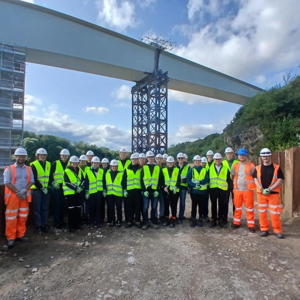 Group of university students on site at Wear Bridge.