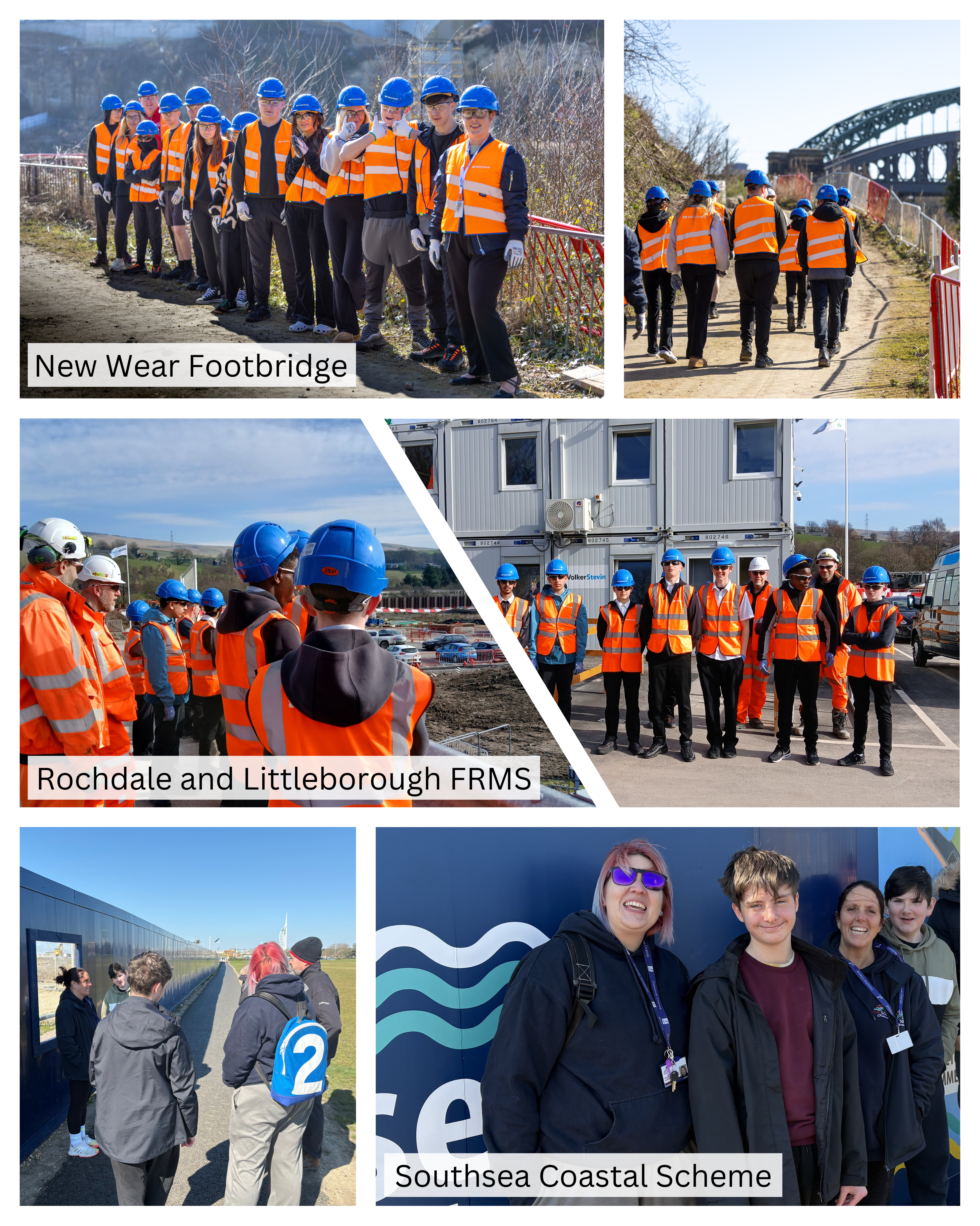 Collage of students visiting sites.
