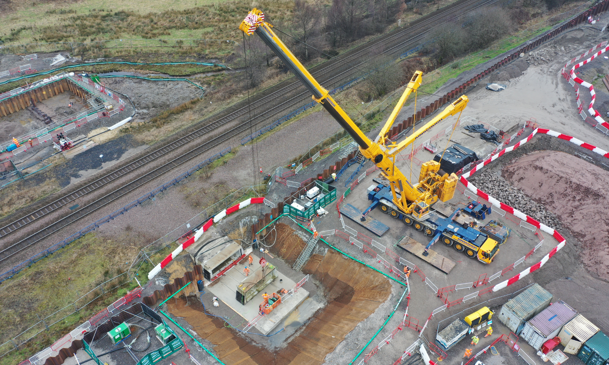 Ariel of a crane on site.