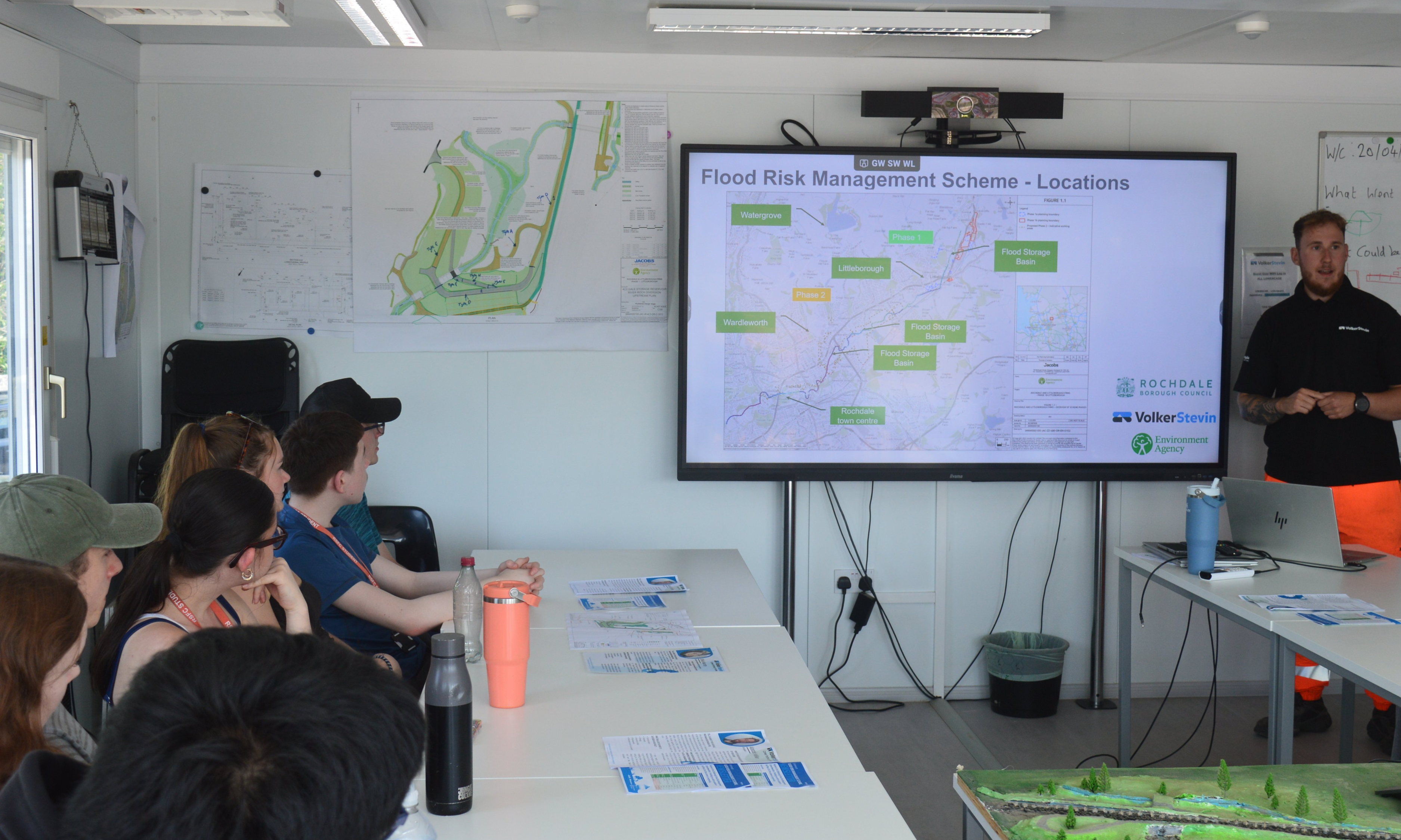 man giving a presentation to the school group.