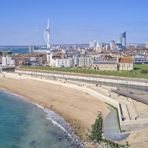 Southsea promenade with blue skies
