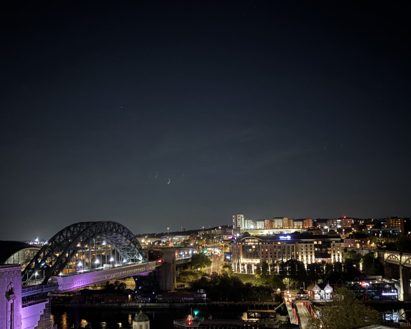 Aerial image of Newcastle with Gateshead bridge in the evening