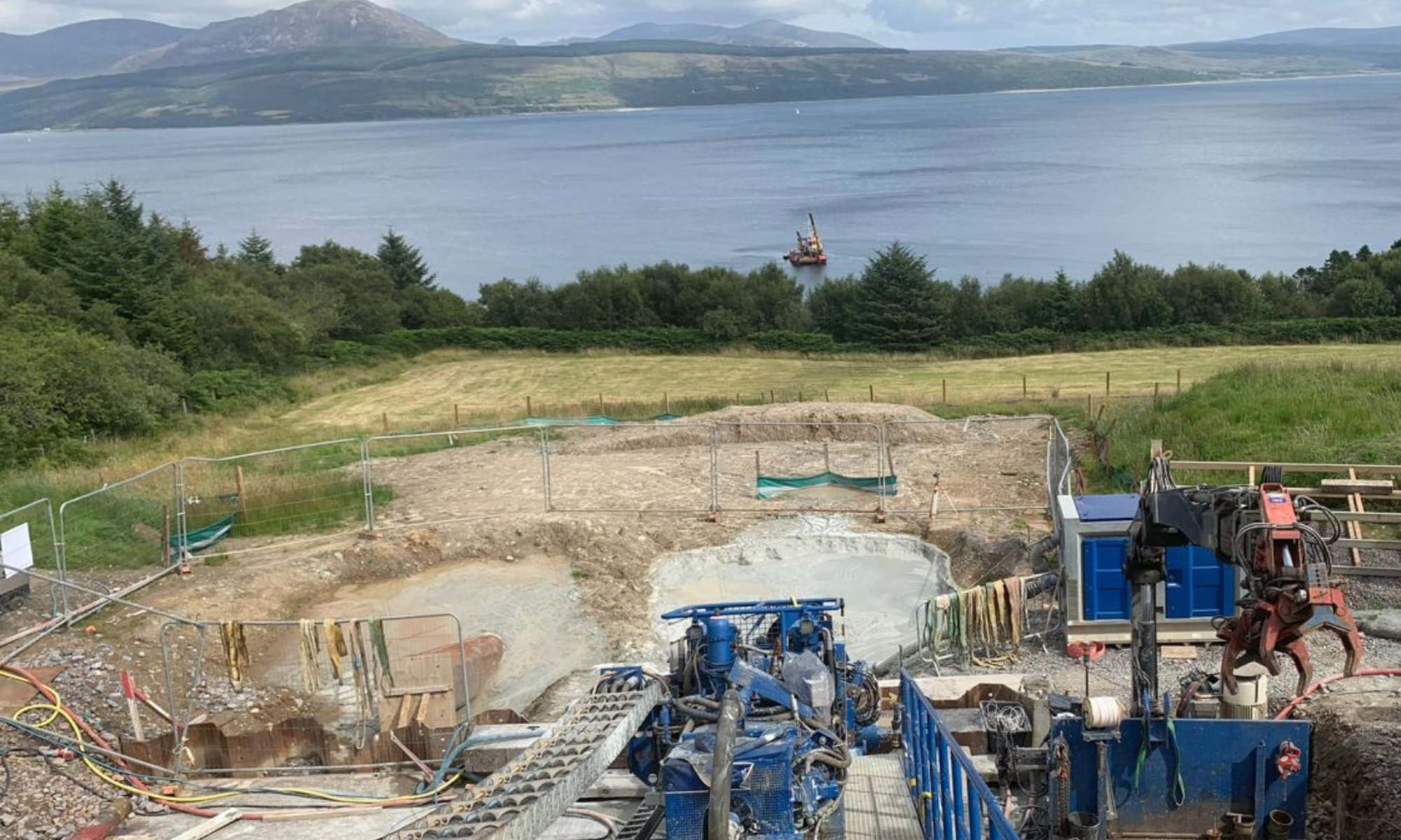 Aerial shot showing HDD on the Aaron to Carradale scheme